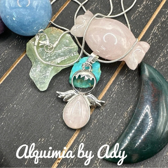 Rose Quartz chunky silver charm pendant statement boho necklace - Picture 1 of 1